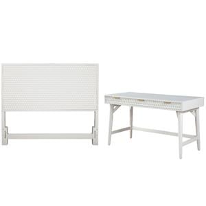 Home Square 2-Piece Set with Full Headboard and Large Wood Desk in White