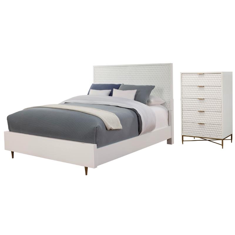 Home Square 2-Piece Set with Full Panel Bed & 5 Drawer Chest in White