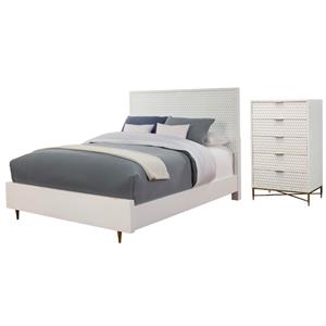 Home Square 2-Piece Set with Full Panel Bed & 5 Drawer Chest in White