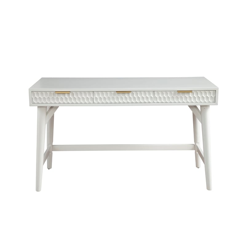 Home Square 2-Piece Set with Full Panel Bed & Large Wood Desk in White