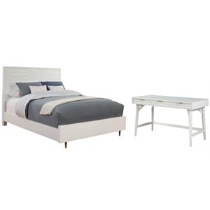 Home Square 2-Piece Set with Full Panel Bed & Large Wood Desk in White