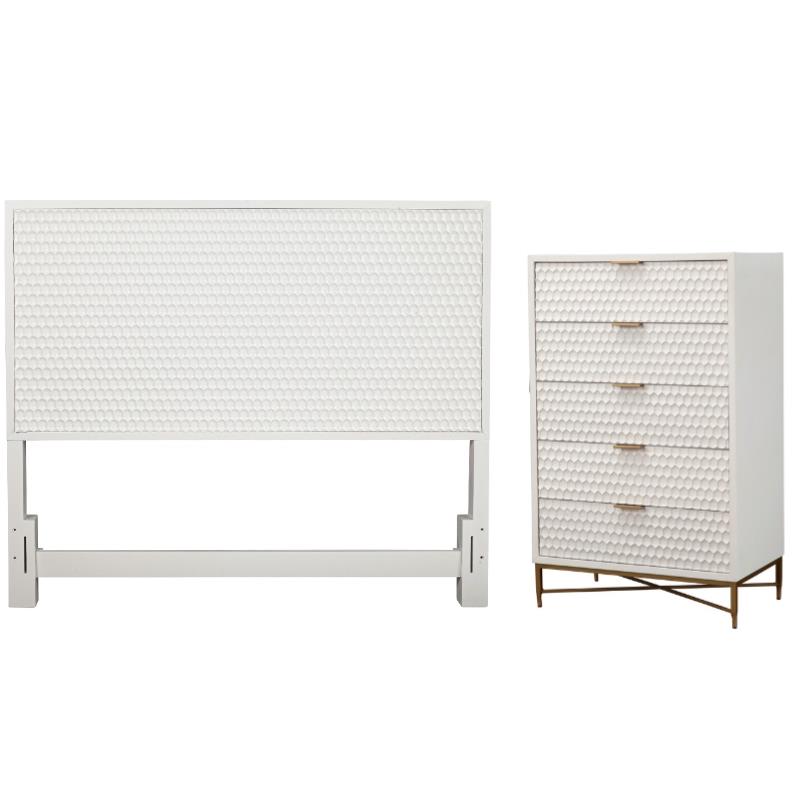 Home Square 2-Piece Set with Queen Headboard & 5 Drawer Chest in White