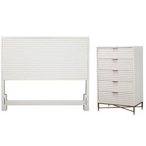 Home Square 2-Piece Set with Queen Headboard & 5 Drawer Chest in White