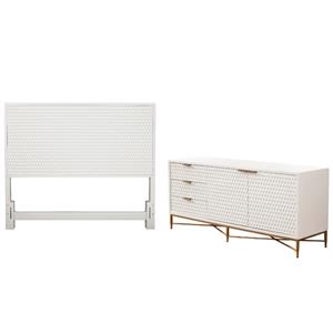 Home Square 2-Piece Set with Queen Headboard & 64&quot Wide TV Console in White