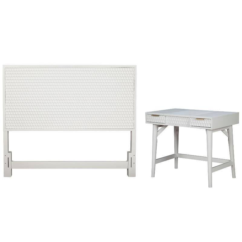 Home Square 2-Piece Set with Queen Headboard & Bedroom Vanity in White