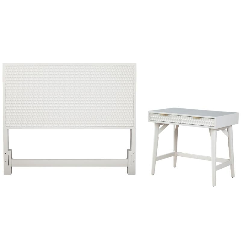 Home Square 2-Piece Set with Queen Headboard & Mini Wood Desk in White