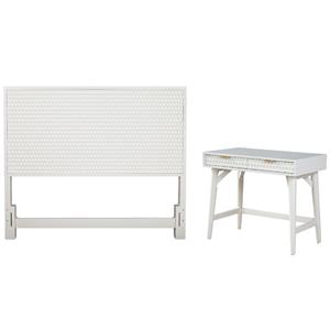 Home Square 2-Piece Set with Queen Headboard & Mini Wood Desk in White