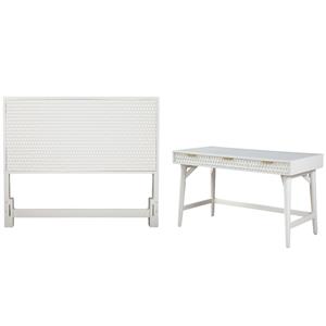 Home Square 2-Piece Set with Queen Headboard & Large Wood Desk in White