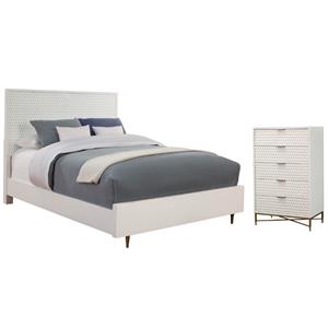 Home Square 2-Piece Set with King Panel Bed & 5 Drawer Chest in White