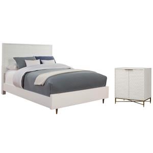 Home Square 2-Piece Set with King Panel Bed & Bar Cabinet in White