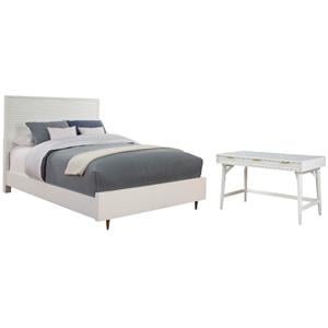 Home Square 2-Piece Set with King Panel Bed & Large Wood Desk in White