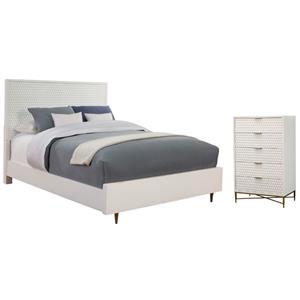 Home Square 2-Piece Set with Queen Panel Bed & 5 Drawer Chest in White