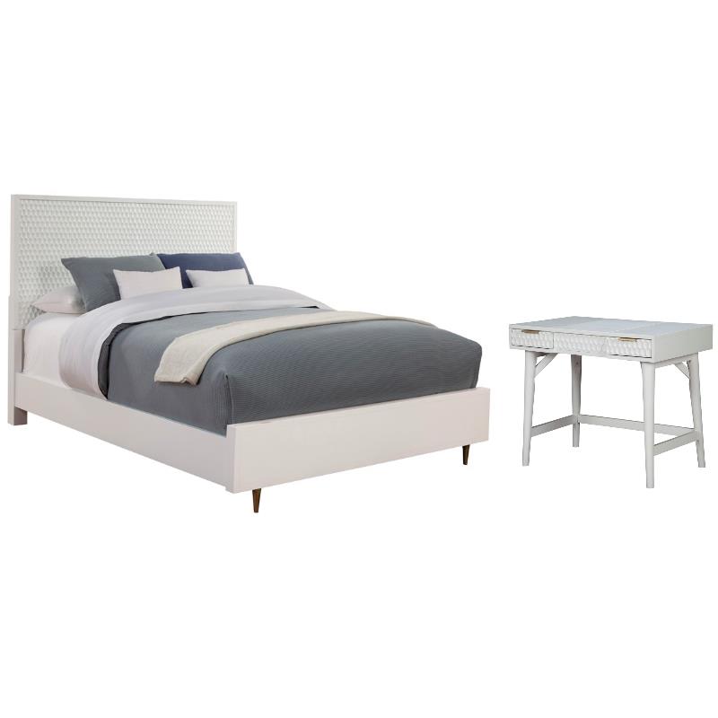 Home Square 2-Piece Set with Queen Panel Bed & Bedroom Vanity in White