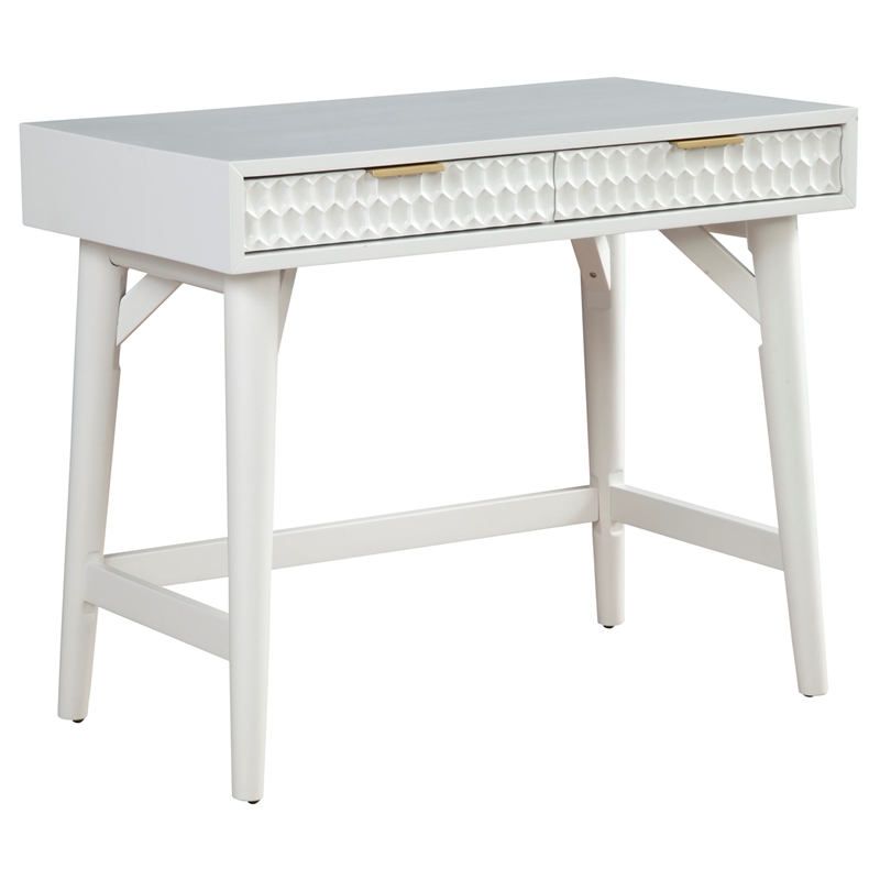 Home Square 2-Piece Set with Queen Panel Bed & Mini Wood Desk in White