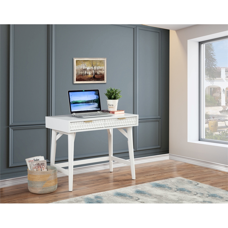 Home Square 2-Piece Set with Queen Panel Bed & Mini Wood Desk in White