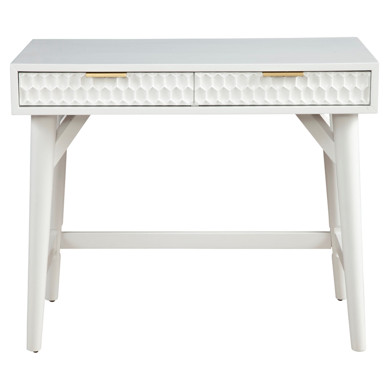 Home Square 2-Piece Set with Queen Panel Bed & Mini Wood Desk in White