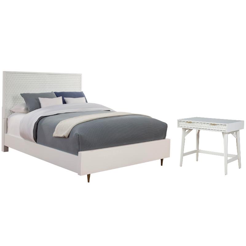 Home Square 2-Piece Set with Queen Panel Bed & Mini Wood Desk in White