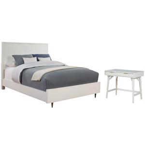 Home Square 2-Piece Set with Queen Panel Bed & Mini Wood Desk in White