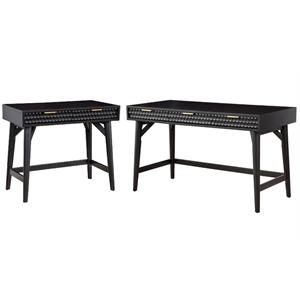 Home Square 2-Piece Set with Mini Wood Desk and Large Wood Desk in Black