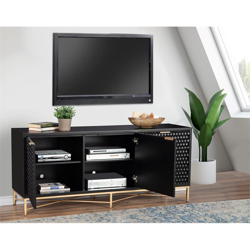 Home Square 2-Piece Set with 5 Drawer Chest and TV Console in Black