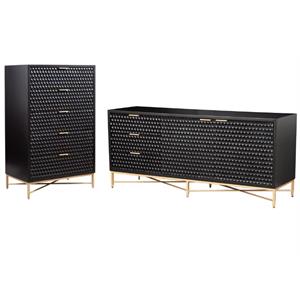 Home Square 2-Piece Set with 5 Drawer Chest and TV Console in Black