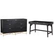 Home Square 2-Piece Set with 7 Drawer Dresser and Large Wood Desk in Black