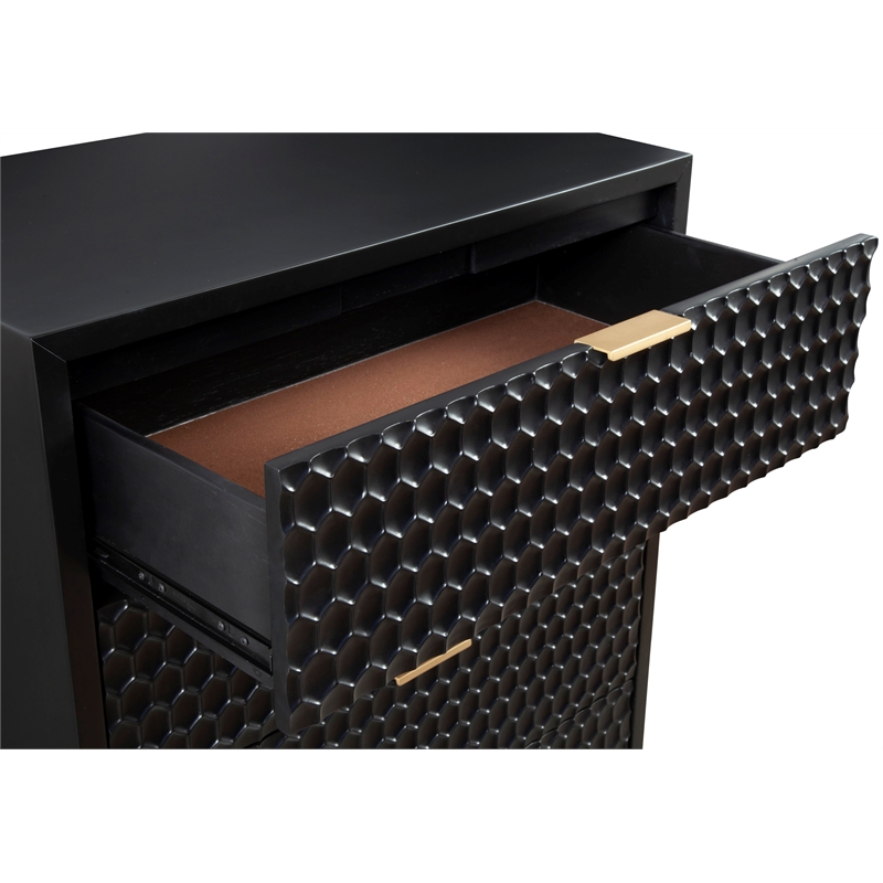 Home Square 2-Piece Set with 5 Drawer Chest and Large Wood Desk in Black