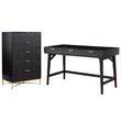 Home Square 2-Piece Set with 5 Drawer Chest and Large Wood Desk in Black