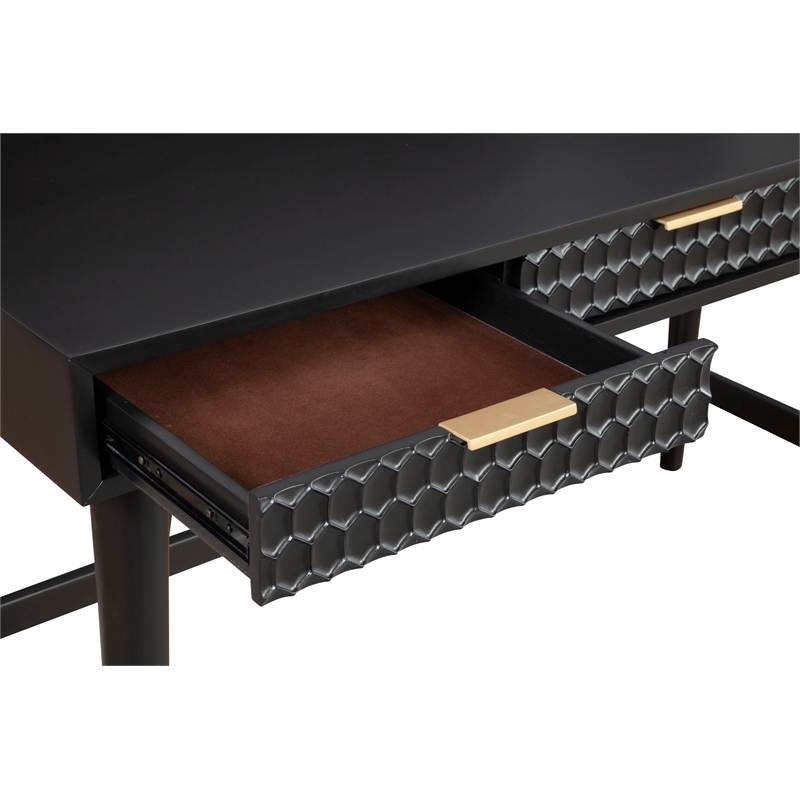 Home Square 2-Piece Set with 3 Drawer Small Chest and Large Wood Desk in Black