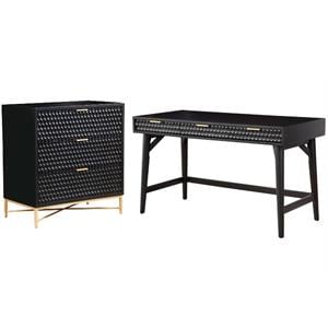 Home Square 2-Piece Set with 3 Drawer Small Chest and Large Wood Desk in Black