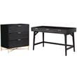 Home Square 2-Piece Set with 3 Drawer Small Chest and Large Wood Desk in Black