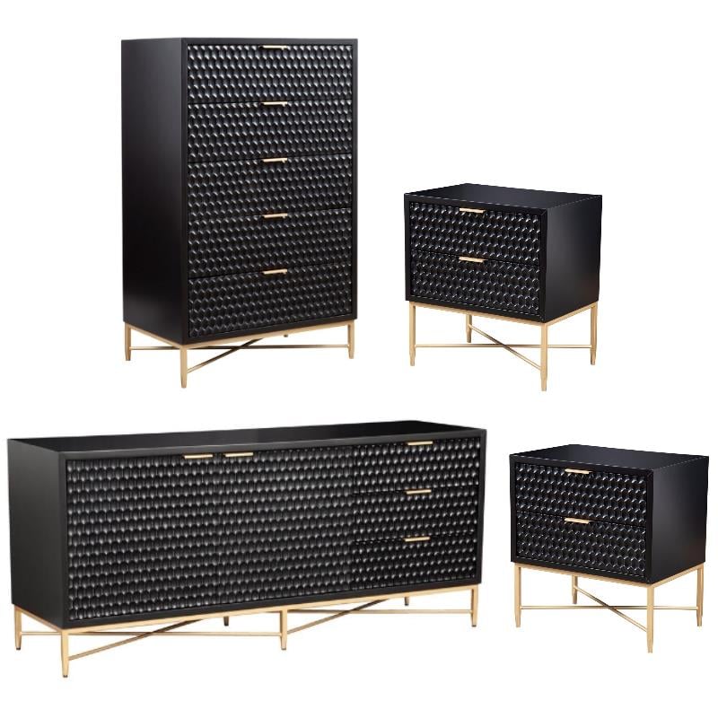 Home Square 4-Piece Set with 5 Drawer Chest & 2 Nightstands & TV Console