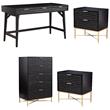 Home Square 4-Piece Set with 5 Drawer Chest & 2 Nightstands & Large Wood Desk