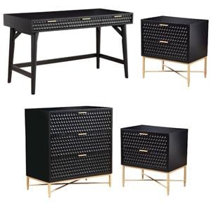Home Square 4-Piece Set with 3 Drawer Chest & 2 Nightstands & Large Wood Desk