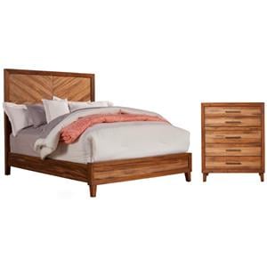 Home Square 2-Piece Set with Trinidad Full Bed & 5 Drawer Chest in Toffee