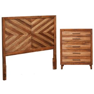 Home Square 2-Piece Set with Trinidad Full Headboard & 5 Drawer Chest in Toffee