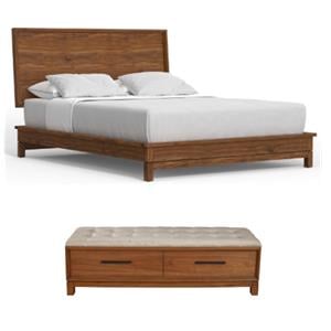 Home Square 2-Piece Set with Nova Queen Platform Bed & Bench in Honey Maple