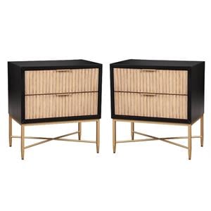 Home Square Larsen 2 Drawer Nightstand in Black Finish - Set of 2