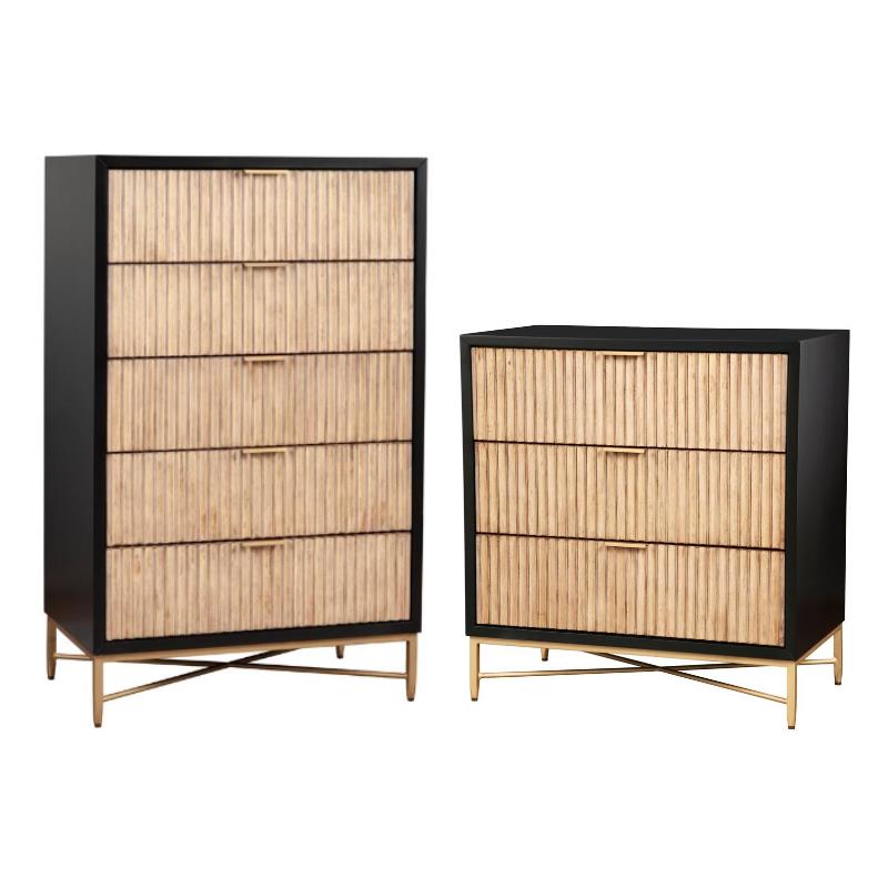 Home Square 2-Piece Set with Larsen 3 Drawer Chest & 5 Drawer Chest in Black