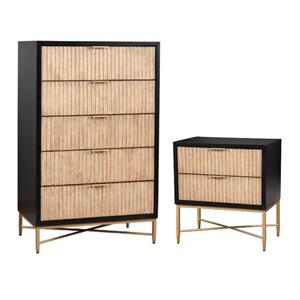 home square 2-piece set with 5 drawer chest & 2 drawer nightstand in black