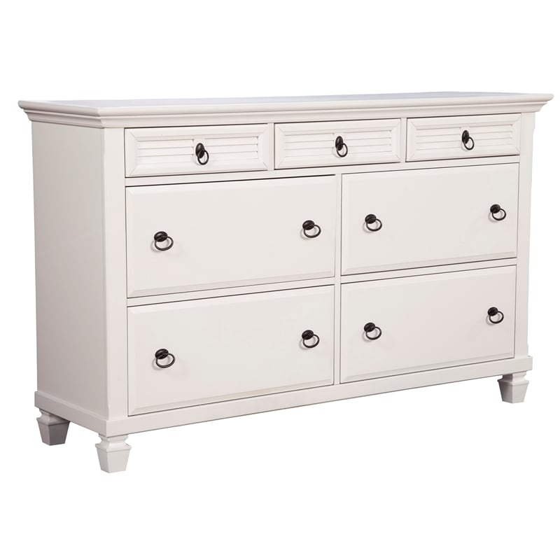 Home Square 2-Piece Set with 7 Drawer Dresser and Queen Panel Bed in White