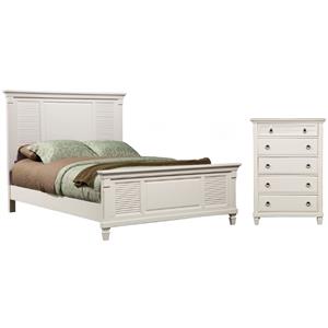 Home Square 2-Piece Set with 5 Drawer Chest & Queen Panel Bed in White