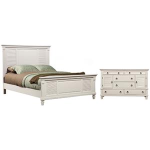 Home Square 2-Piece Set with 6 Drawer Dresser and Queen Panel Bed in White