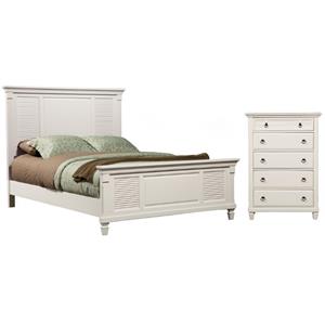 Home Square 2-Piece Set with 5 Drawer Chest & California King Shutter Panel Bed