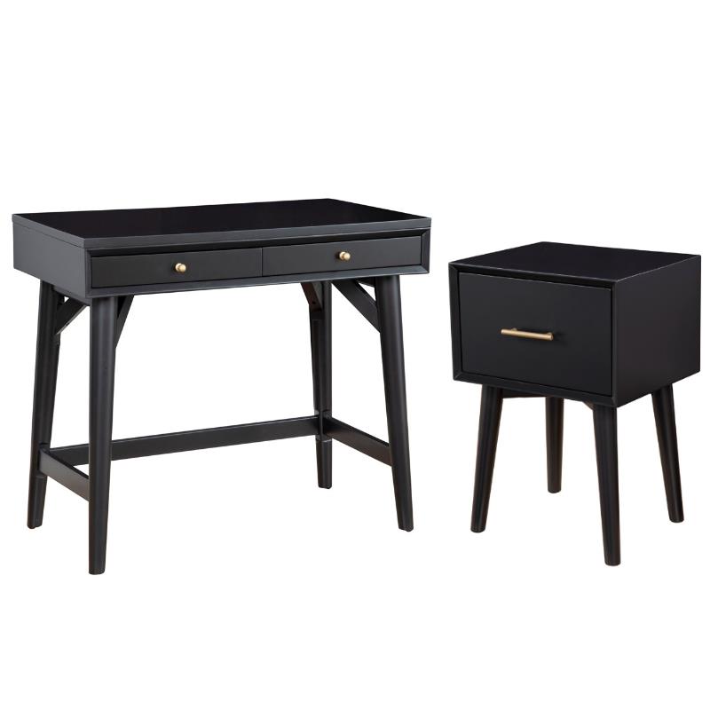 Home Square 2-Piece Set with Flynn 1 Drawer End Table & Desk in Black