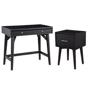 Home Square 2-Piece Set with Flynn 1 Drawer End Table & Desk in Black