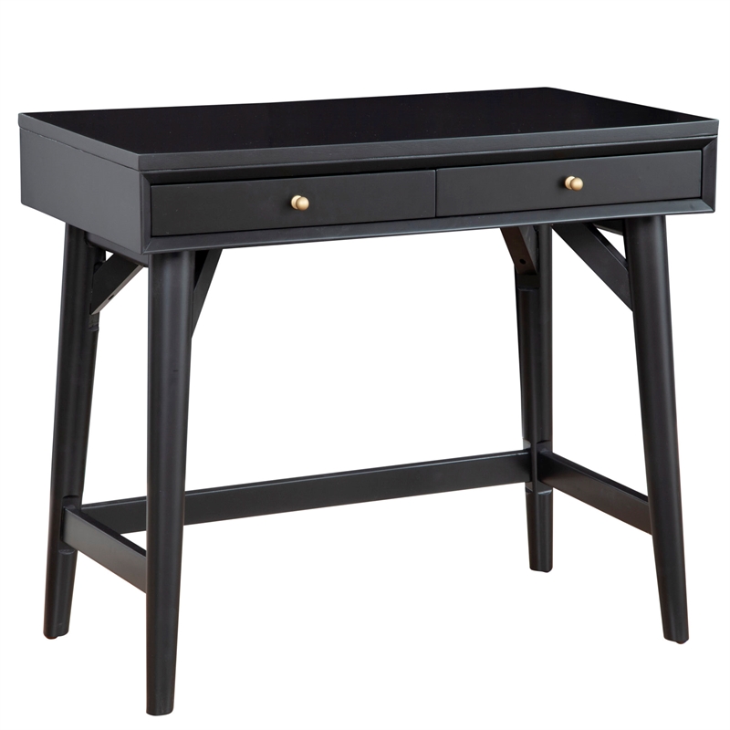 Home Square 2-Piece Set with Queen Panel Bed & 2 Drawer Desk in Black