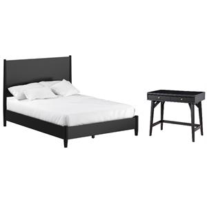 Home Square 2-Piece Set with Queen Panel Bed & 2 Drawer Desk in Black