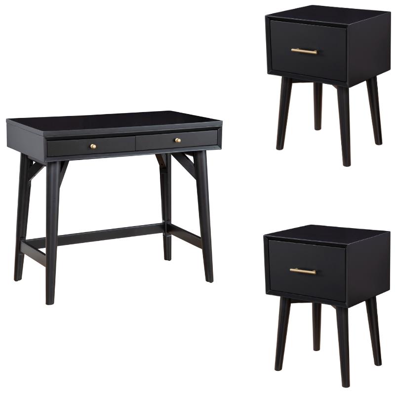 Home Square 3-Piece Set with Flynn 2 End Tables & Desk in Black