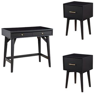 Home Square 3-Piece Set with Flynn 2 End Tables & Desk in Black
